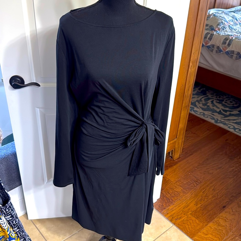 Lands End black faux wrap dress. Brand new. Size Large.